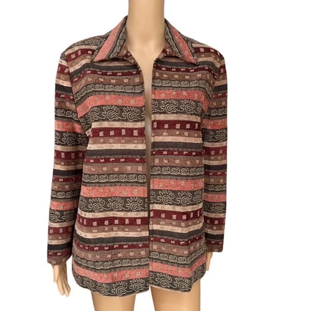 Alfred Dunner Women’s Open Front Blazer Tapestry Brown Collared Size 14